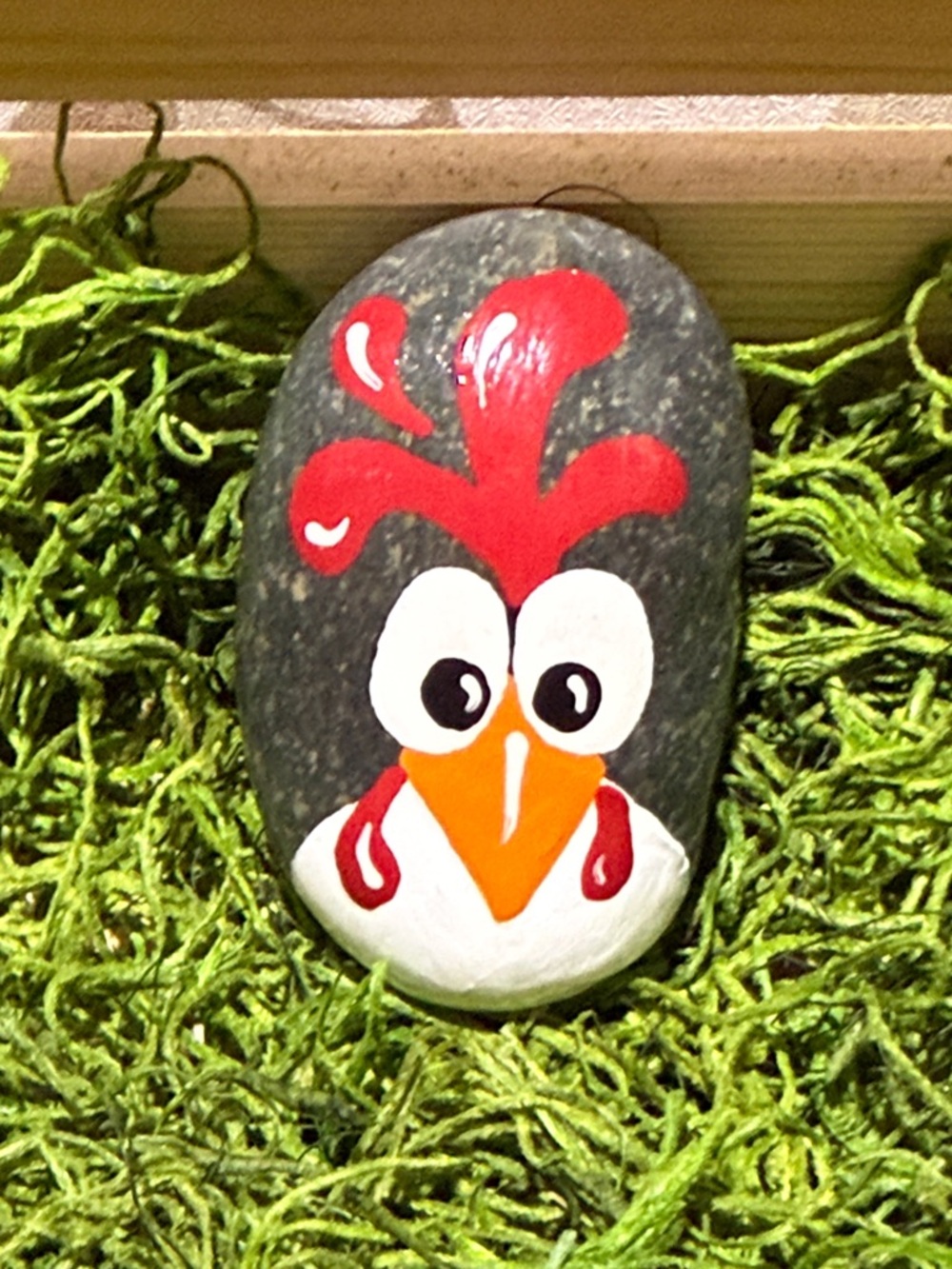 Hand-Painted Chicken Rock Trio - Bright Red & Orange Accents - Picture 4 of 5
